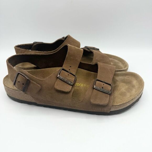Birkenstock Milano Brown Leather Double Strap Heel Strap Adjustable Sandals - Me - Picture 3 of 12